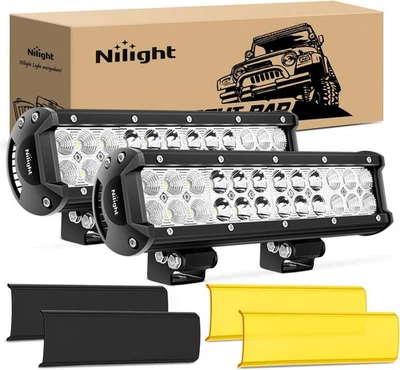 Kits combinados de barra de luz LED Nilight con cubiertas amarillas/negras 2 piezas 12 pulgadas 72 W luz Foto 1 de 4