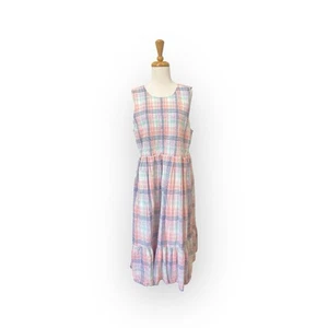 J. Crew Plaid Smocked Midi Dress Size XL Red and Blue - Picture 1 of 7