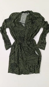 NWT Zadig & Voltaire Dress S Rinka Glam Rock Green Black Mini V-Neck Boho Grunge - Picture 1 of 8