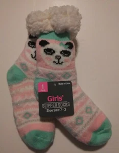 Panda Slipper Socks - Girls Faux Fur Lined Anti-Slip Gripper - Size 7 - 3 - Picture 1 of 4