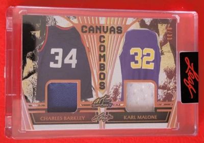CHARLES BARKLEY GAME USED JERSEY CARD KARL MALONE #d8/30 2023 LEAF CANVAS COMBOS - Image 1 of 3