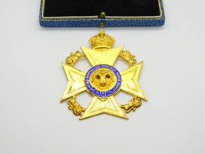 Medalla masónica grande de plata esterlina dorada y esmaltada de búfalo y león de colección 1966 Foto 1 de 4