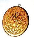 Vintage Filigree Oval LOCKET Necklace Pendant Fancy Scroll Design Gold Tone