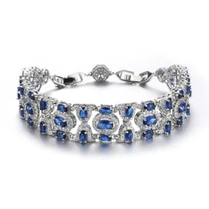 New Luxury Mother Jewelry Ocean Blue Topaz Gemstone Silver Charm Women Bracelets - Picture 1 of 6