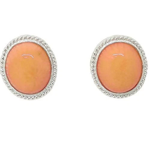 Coralli di Sardegna Orecchini Corallo Rosa Cabochon 10x12mm Filigrana Argento - Immagine 1 di 1