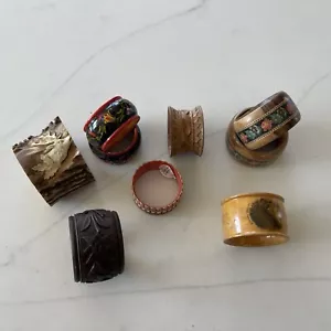 Napkin Rings Mixed Carved Oak Enamel Painted Mauchline Ware Lot Of 9 Vintage - Picture 1 of 12