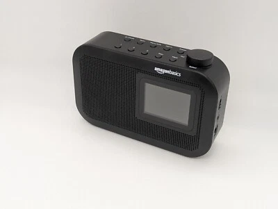 Amazon Basics portable DAB+ FM radio clock display battery/mains powered black - Image 1 of 4