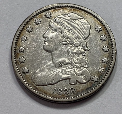 Choice Condition 1833 Capped Bust Silver Quarter. #2453 Cover