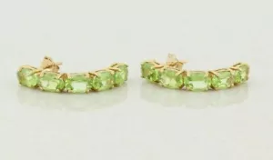 10k Yellow Gold Natural Green Peridot Earrings Half Hoop Earrings  3/4" Hoops - Picture 1 of 8