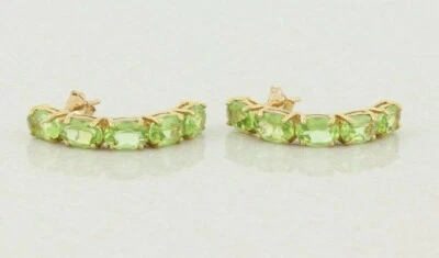 10k Yellow Gold Natural Green Peridot Earrings Half Hoop Earrings  3/4" Hoops - Image 1 of 4