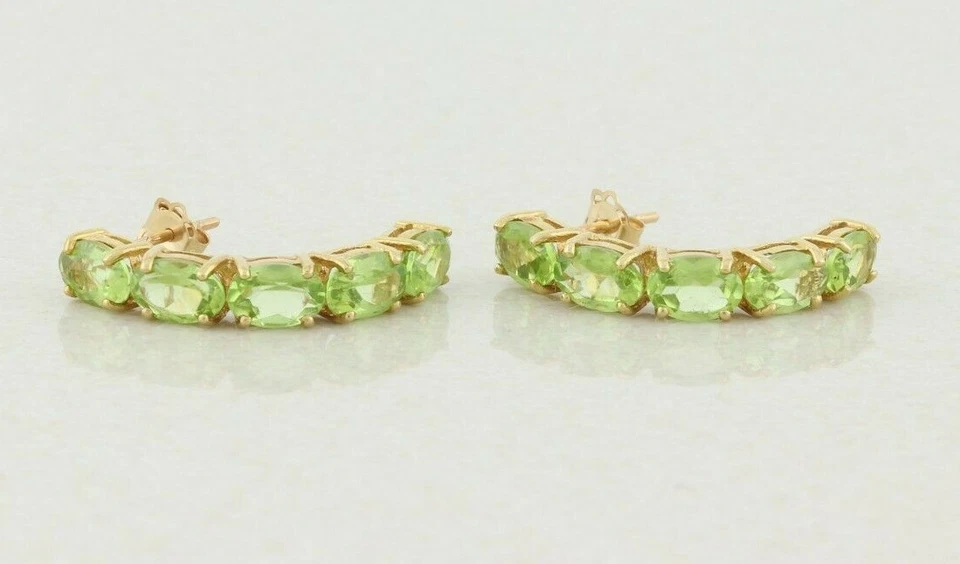 10k Yellow Gold Natural Green Peridot Earrings Half Hoop Earrings  3/4" Hoops - Image 1 of 4