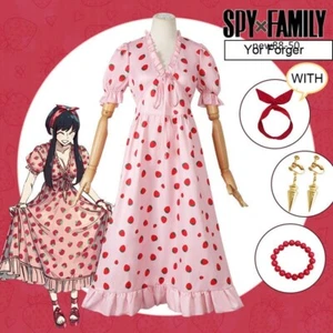 Anime SPY×FAMILY Yor Forger Cosplay Women Pink Strawberry Dress Costume Set Cos - Picture 1 of 12