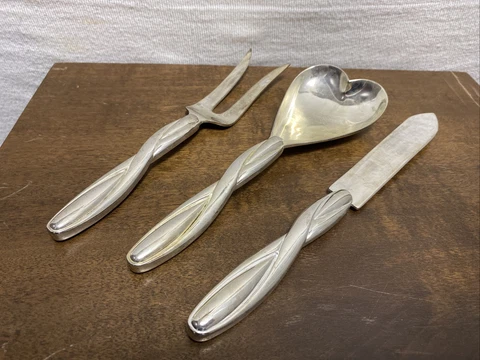 Towle Large Sterling Silver Serving Set Server Carving Fork Heart Spoon Lot Of 3 Cover