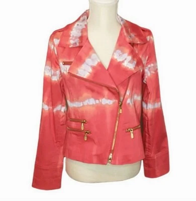 Jaqueta Berek vermelha rosa coral listrada corante motoqueiro L colorida boho - Imagem 1 de 4