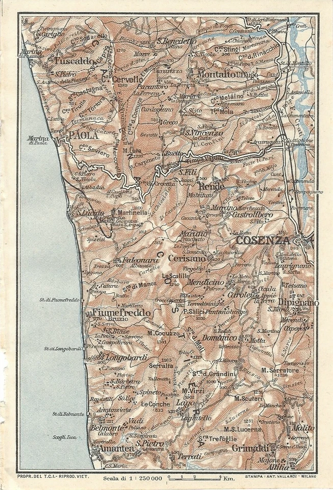 Carta geografica antica COSENZA E DINTORNI Calabria TCI 1928 Antique map - Immagine 1 di 1