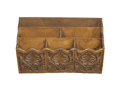 Vintage Lerner Mail Organizer Metal Faux Wood Letter Holder Storage Caddy - Image 1 of 4