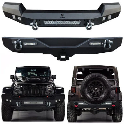 Vijay For 2007-2018 Jeep Wrangler JK/JKU Steel Front/Rear Bumper W/Lights&D-Ring - Image 1 of 4