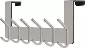 Over the Door 6 Hook Coat Towel Clothe Bag Hanger Rack Bathroom Organizer Silver - Picture 1 of 7