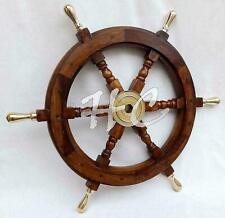 Maritime Nautical Beach Ship Wheel 18" Wooden Steering Boat Brass Spoke Captains