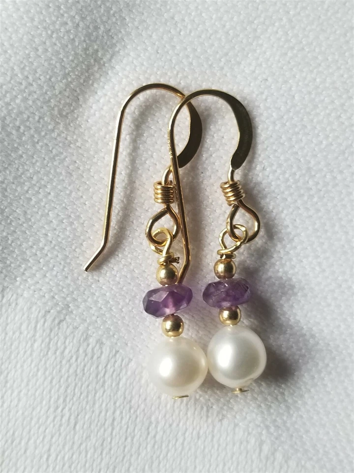 Pearls & Amethyst Gold-Filled Drop / Dangle Earrings - No Tariff - Image 1 of 1