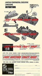 Corgi Toys 262 Lincoln Continental Executive Limousine Instruction Leaflet 1967 - Picture 1 of 1