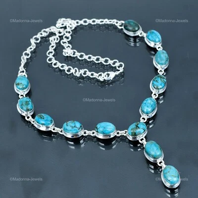 Womens day Deal Sterling Silver Tibetan Turquoise Gemstone Bezel Chain Necklace - Image 1 of 4