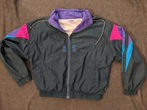Vtg Puma Gray With Purple Pink Blue Color Block Full Zip Windbreaker Jacket Sz M - Picture 1 of 11