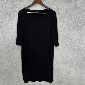 Vestido Eileen Fisher Mujer M Negro Cuello en V Elástico Tejido Minimalista Cápsula EE. UU. - Imagen 1 de 8