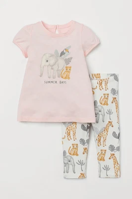 NUEVO H&M Niñas Pequeñas 4 Animales Estampado 2 Piezas Conjunto Foto 1 de 4