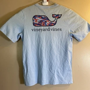 Vineyard Vines T Shirt  Youth Size Large 16  Blue Camo Whale Pocket - Picture 1 of 7