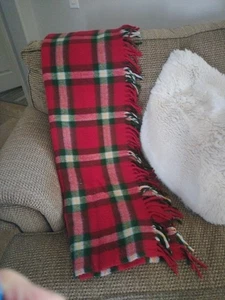 Faribo Red Plaid Wool Fringed Blanket - Picture 1 of 4