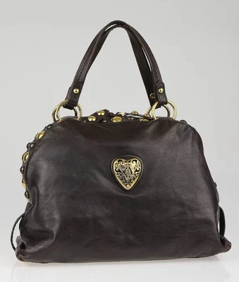 GUCCI CALF LEATHER BABOUSKA DOME HEART SATCHEL STUDS HANDBAG BROWN - Image 1 of 4