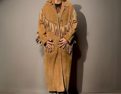Polo Ralph Lauren Country Size 8 Leather Fringe Western Long Coat VTG Country - Image 1 of 4