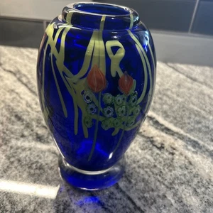 Barovier Murano Cobalt Blue Glass Vase Classic Abstract Murrhines Buds 7”h - Picture 1 of 4