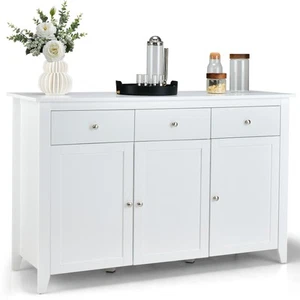 Wooden Bar Cabinet Buffet Sideboard Kitchen Storage Cupboardw/ 3 Drawers White - Picture 1 of 10
