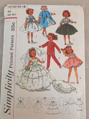 2254 Vintage Simplicity SEWING Pattern Doll Clothes 10 1/2" Fits Miss Revlon  - Image 1 of 4
