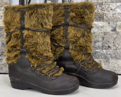 Stivali invernali Sanita Wixen pelle pelliccia zoccoli danesi marrone Yeti rari donna 39 | 8,5 - Immagine 1 di 4