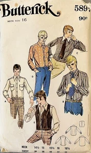 BUTTERICK 5897 1970’s Men’s Shirt & Vest Sewing Pattern - Size LARGE. - Picture 1 of 2