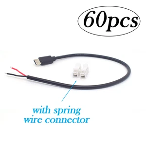 60pcs Câble DIY 0.3M/1FT USB-C Mâle Pigtail - 22AWG 5V/3A vers 2 Broches Fil Nu NEUF - Photo 1 sur 5