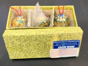 Lillian Vernon Cloisonné Ornament Set of 3 Enamel Floral Vintage 5" Diameter NOS - Picture 1 of 5