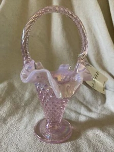 Fenton 95th Anniversary Pink Opalescent Iridized Hobnail Basket Mint Condition - Picture 1 of 5