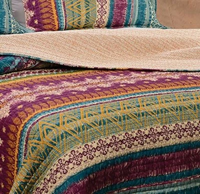 NEW! ~ COZY BLUE TEAL AQUA GREEN MEXICAN TEXAS COUNTRY TRIBAL WESTERN QUILT SET - Image 1 of 4