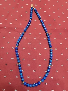 16” Blue Round Lapis Lazuli Gemstone Beads Necklace 14KGF Clasp - Picture 1 of 4