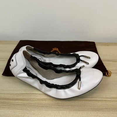 TODS Zapatos Mujer Talla 9 EU 39 Cuero Blanco Plegable Carrera Negocios Bolso Plano Foto 1 de 4