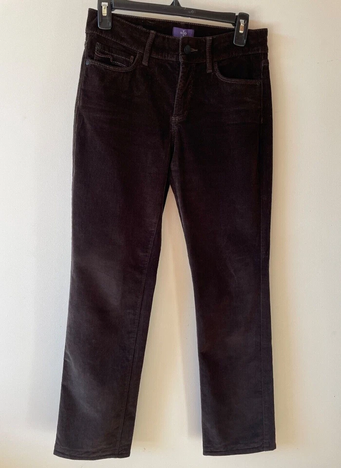 NYDJ Dark Brown Stretch Straight Corduroy Marilyn Pants Size 4P Perfect - Image 1 of 4