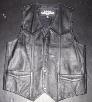 Chaleco negro galería de cuero vintage para hombre cierre a presión motocicleta occidental Foto 1 de 4