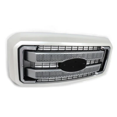 White Platinum & Satin Aluminum Grille For 2011-2016 Ford F250 F350 Super Duty Foto 1 de 4