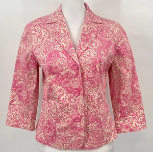 Sigrid Olsen Blazer Sz 4 Pink Floral Cotton Stretch 3/4 Sleeve Career Cocktails - Picture 1 of 17