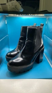 ZARA Black Leather Chunky Chelsea Boots Heels Women’s Size EU 39 US 8 EUC - Picture 1 of 10