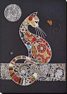 ABRIS ART DIY Bead Embroidery Kit Cat with Moth Beaded stitching needlepoint beadwork